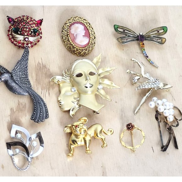 Brooch Lot Costume Jewelry Vintage Estate 10 Pieces Monet Sterling - Picture 1 of 13